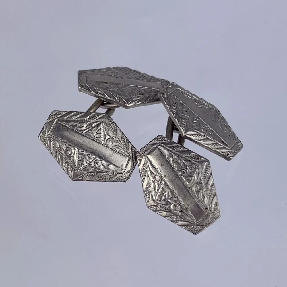 Antique Art Nouveau 925 Sterling Silver Cufflinks Double Swoops